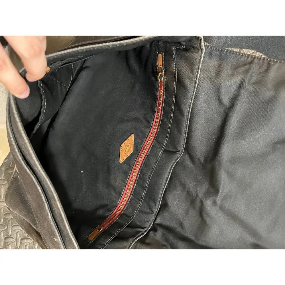 Fossil‎ Leather Black Canvas Messenger Bag Purse Crossbody